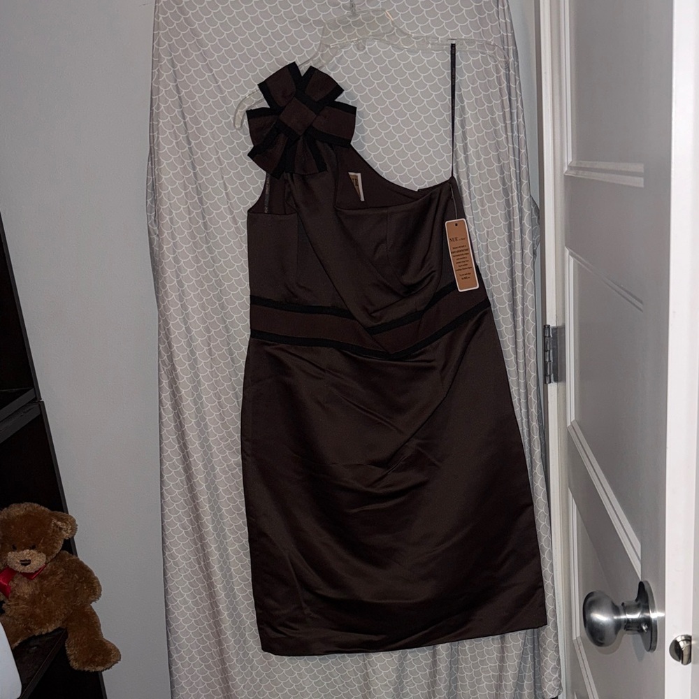 Nue by Shani Brown & Black One Shoulder Shaping Dress with Bow